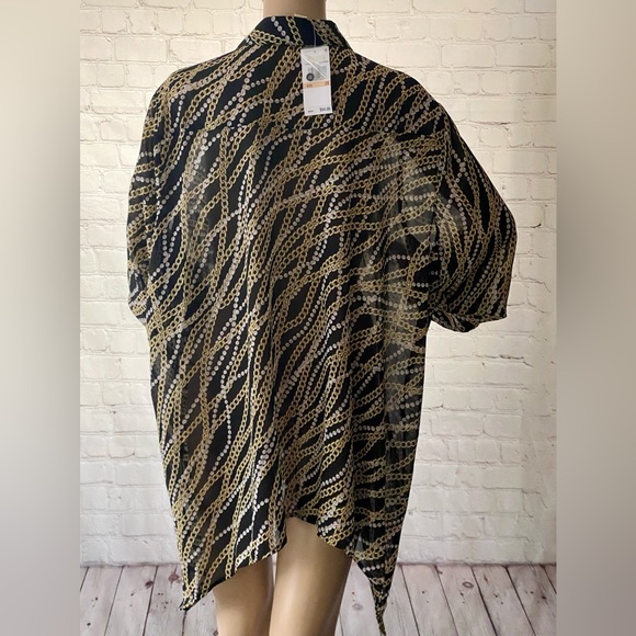 NWT Michael Kors Black & Gold Chain Print Button Front Blouse Top Shirt 2X - Picture 6 of 9